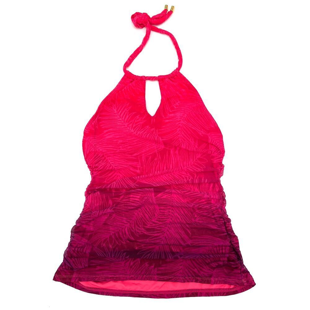 RALPH LAUREN Ombre Palm High Neck Halterkini Pink Swim Tankini Top 10 NEW